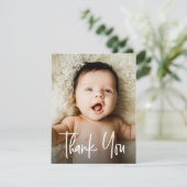 Handlettering Modern Baby Shower Custom Photos  Dankeskarte (Stehend Vorderseite)