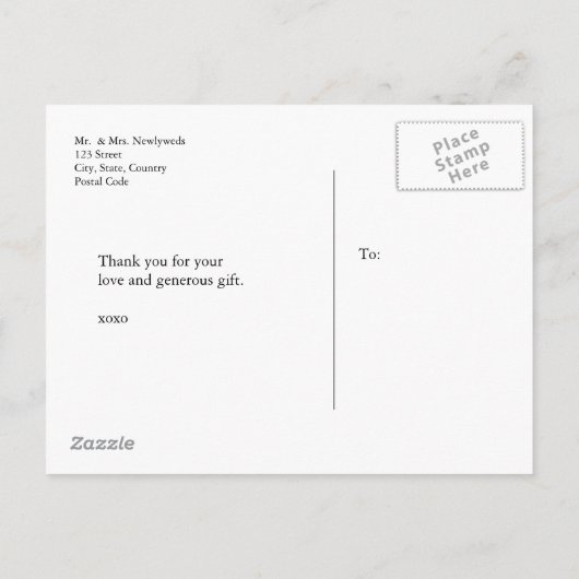 HANDLETTERING SCRIPT WEDING DANKE ANKÜNDIGUNGSPOSTKARTE (Rückseite)