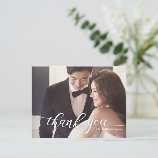 HANDLETTERING SCRIPT WEDING DANKE ANKÜNDIGUNGSPOSTKARTE (Stehend Vorderseite)