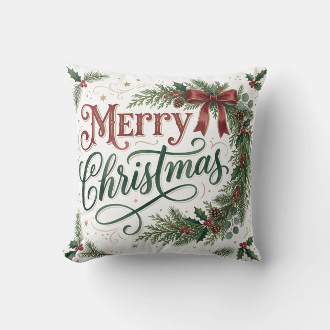 Handlettering-Weihnachtskranz Kissen (Vorderseite)