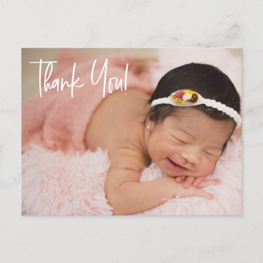 Handletteringbaby Girl Dusche Foto vielen Dank Postkarte (Vorderseite)