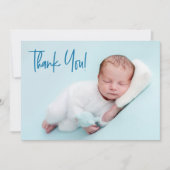 Handlettern Baby Foto Dusche Blue Script Ankündigung (Vorderseite)