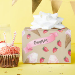 Handlich Illustriertes Erdbeereis Creme Cone Geschenkpapier