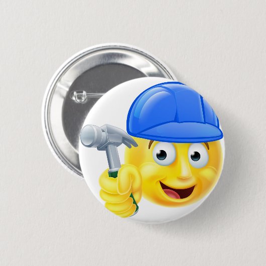 Handlicher Mann-Tischler-Erbauer Emoji Emoticon Button (Vorne & Hinten)
