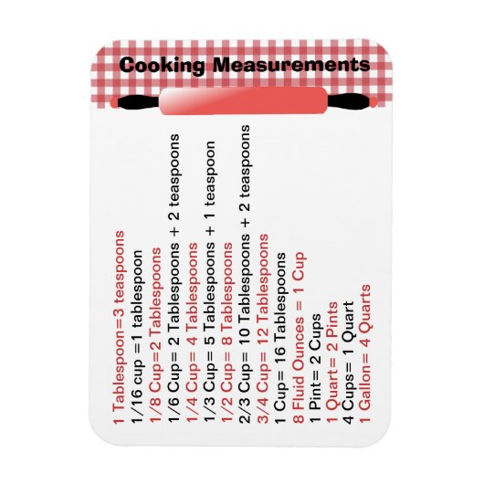 Handliches Cooking Measurement Chart Magnet (Vertikal)