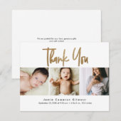 Handling Gold Script Custom 3 Foto Baby Dankeskarte (Vorne/Hinten)