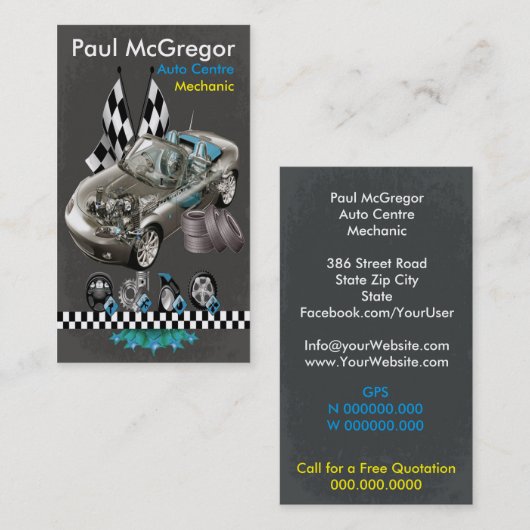 Handlung konzentriert/Mechanic Geschäft Card Visitenkarte (Vorne/Hinten)