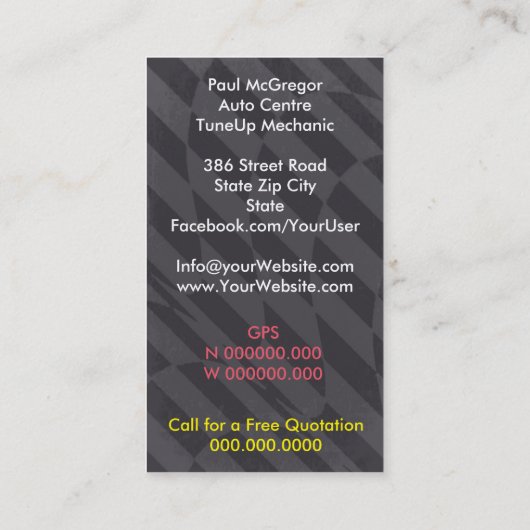 Handlung konzentriert/TuneUp Mechanic Geschäft Visitenkarte (Rückseite)