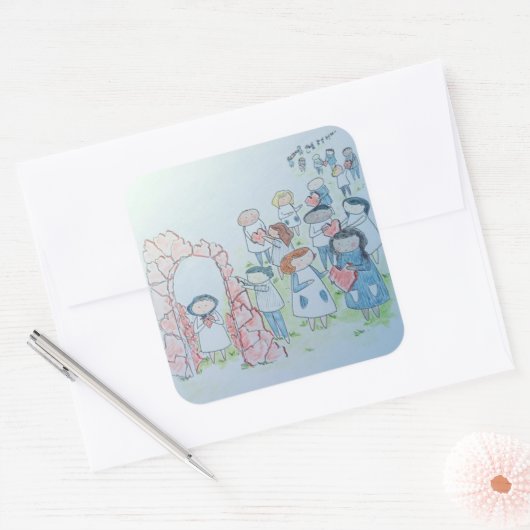 Handlungen der Güte Quadratischer Aufkleber (Umschlag)