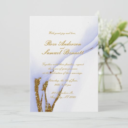 Handmade Alcohol Ink Glitter Wedding Invitation Einladung (Stehend Vorderseite)