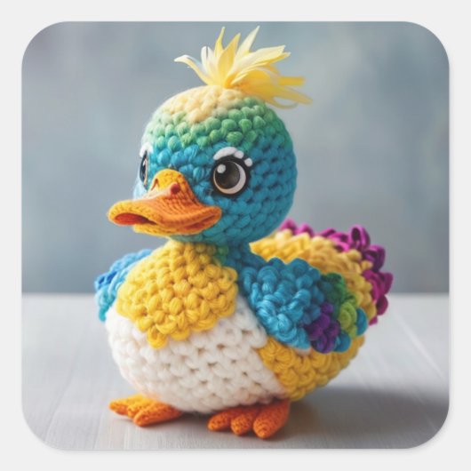 Handmade Amigurumi Crocheted Duck Masterpiece Bird Quadratischer Aufkleber (Vorderseite)