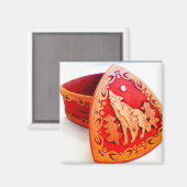 Handmade Birch Wood Jewelbox mit Howling Wolf Magnet (Vorderseite/Rückseite)