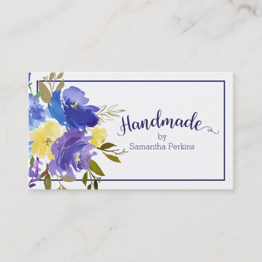 Handmade Blue Lila Yellow Blume Calligraphy Visitenkarte (Vorderseite)