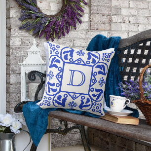 Handmade Blue White Custom Monogram Kissen