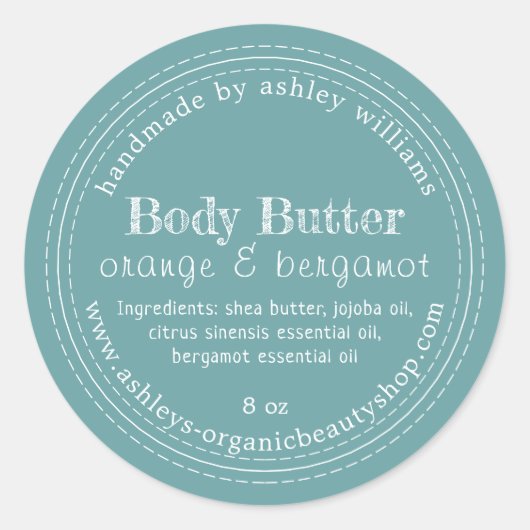 Handmade Body Butter Bio Business Blue Runder Aufkleber (Vorderseite)