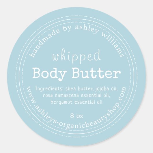 Handmade Body Butter Bio Business Blue Runder Aufkleber (Vorderseite)
