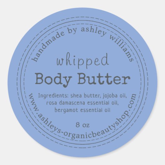 Handmade Body Butter Bio Business Blue Runder Aufkleber (Vorderseite)
