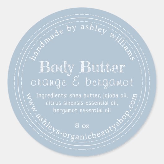 Handmade Body Butter Bio Business Blue Runder Aufkleber (Vorderseite)