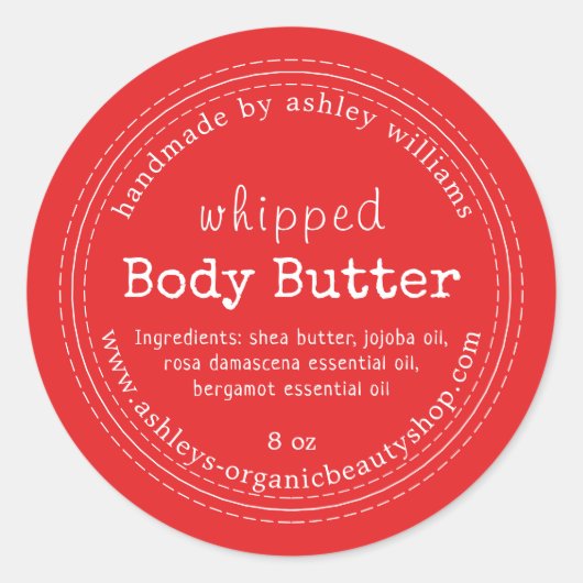Handmade Body Butter Bio Business Bright Red Runder Aufkleber (Vorderseite)