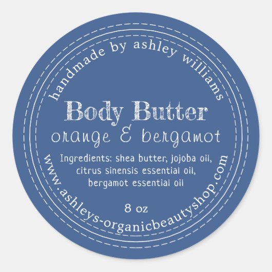 Handmade Body Butter Bio Business Classic Blue Runder Aufkleber (Vorderseite)