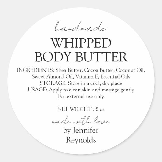 Handmade Body Butter Bio Business Classic Runder Aufkleber (Vorderseite)
