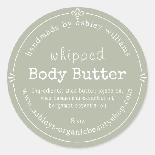Handmade Body Butter Bio Business Green Runder Aufkleber (Vorderseite)