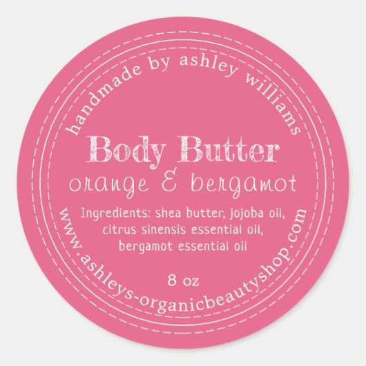 Handmade Body Butter Bio Business Hot Pink Runder Aufkleber (Vorderseite)