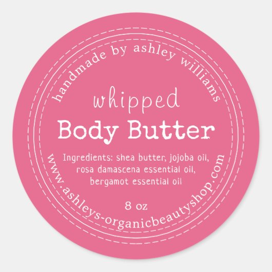 Handmade Body Butter Bio Business Hot Pink Runder Aufkleber (Vorderseite)