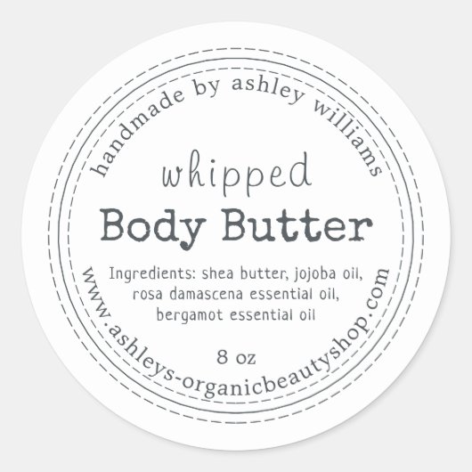 Handmade Body Butter Bio Business Label Runder Aufkleber (Vorderseite)