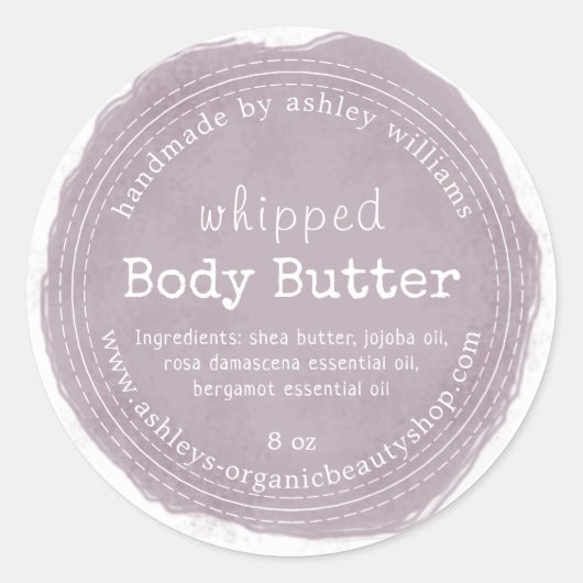 Handmade Body Butter Bio Business Lila Runder Aufkleber (Vorderseite)