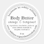 Handmade Body Butter Bio Business Schwarz-weiß Runder Aufkleber (Vorderseite)
