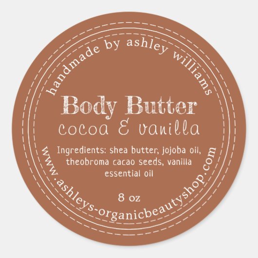 Handmade Body Butter Bio Business TerraCotta Runder Aufkleber (Vorderseite)