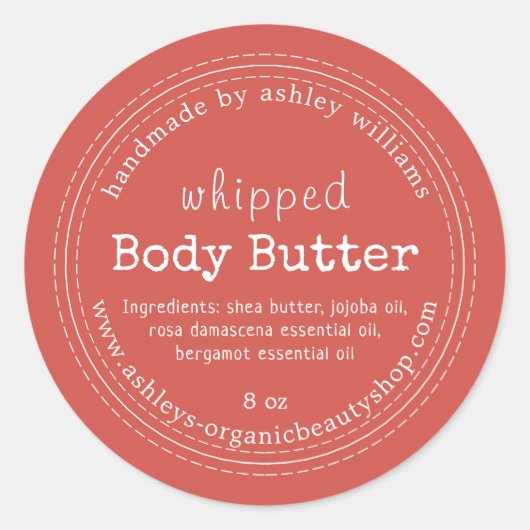 Handmade Body Butter Bio Business Warm Rot Runder Aufkleber (Vorderseite)
