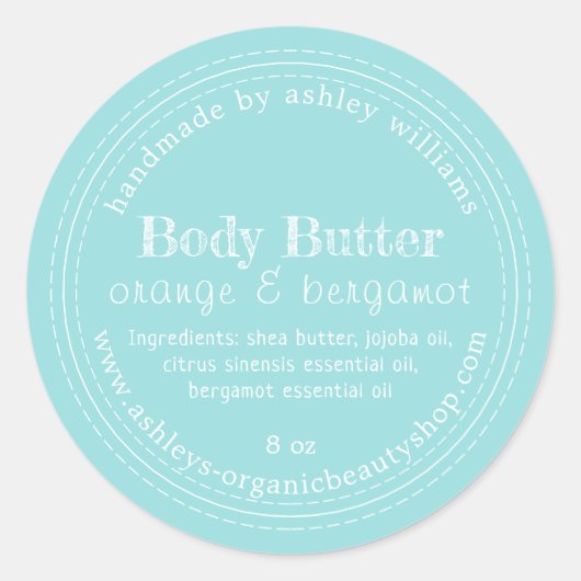 Handmade Body Butter Bio Geschäft Türkis Runder Aufkleber (Vorderseite)