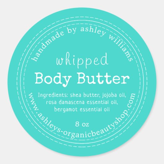 Handmade Body Butter Bio Geschäft Türkis Runder Aufkleber (Vorderseite)