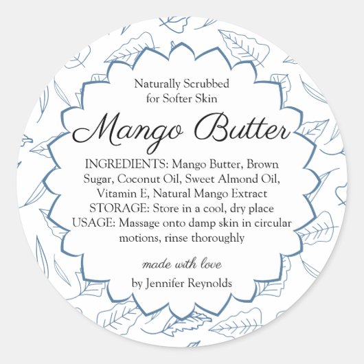 Handmade Body Butter Bio Mango Runder Aufkleber (Vorderseite)