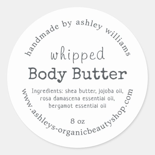 Handmade Body Butter Organic Business Label Runder Aufkleber (Vorderseite)