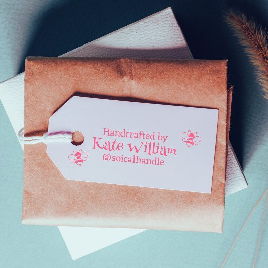 Handmade by (custom text) + name, pink feminine se permastempel