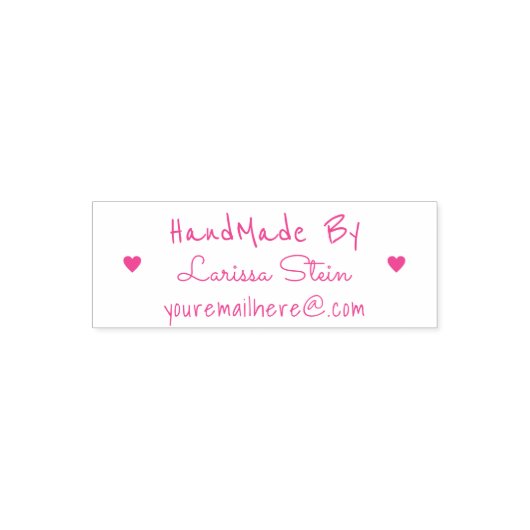 Handmade by (custom text) + name, rosa feminin permastempel (Design)