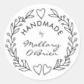 Handmade by Doodle Gezeichnet Botanischer Kranz Runder Aufkleber (Vorderseite)