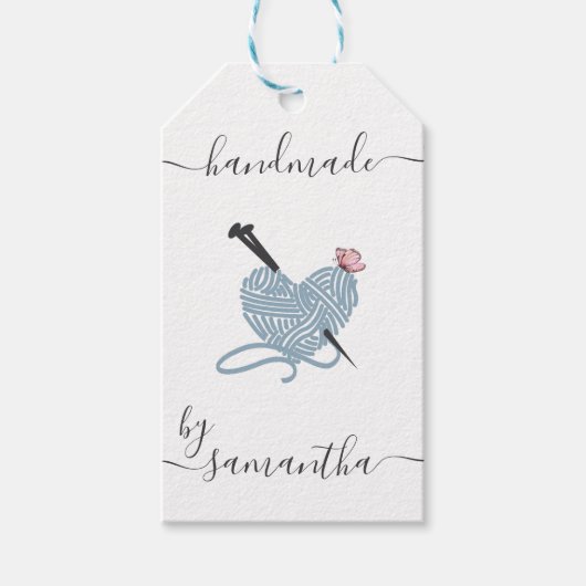Handmade by Individuelle Name Yarn Heart Geschenkanhänger (Vorderseite)