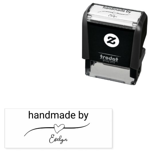 Handmade by Maker's Name in Cursive Script Heart Permastempel (Beispiel)