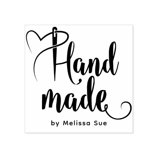Handmade By Script | Heart Needle Calligraphy  Gummistempel (Prägung)