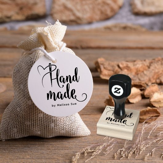 Handmade By Script | Heart Needle Calligraphy  Gummistempel