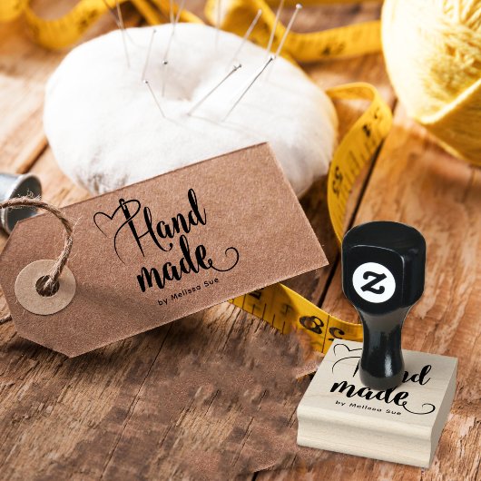 Handmade By Script | Heart Needle Calligraphy  Gummistempel