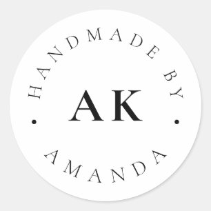 Handmade by Simple Monogram Business Packaging Runder Aufkleber