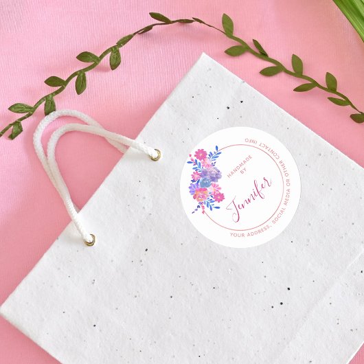 Handmade by You Individuelle Name and Contact Info Runder Aufkleber