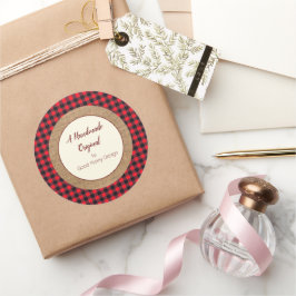 Handmade by You Red Buffalo Kariert und Burlap Runder Aufkleber