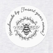 Handmade by your name Bee Wreath Iron On Etiketten (Design 1)