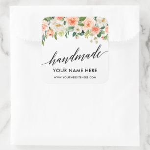 Handmade Calligraphy Coral Floral Small Quadratischer Aufkleber